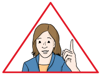 Frau in einem roten Dreieck hält erklärend den Zeigefinger hoch