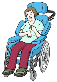 Frau sitzt im Rollstuhl